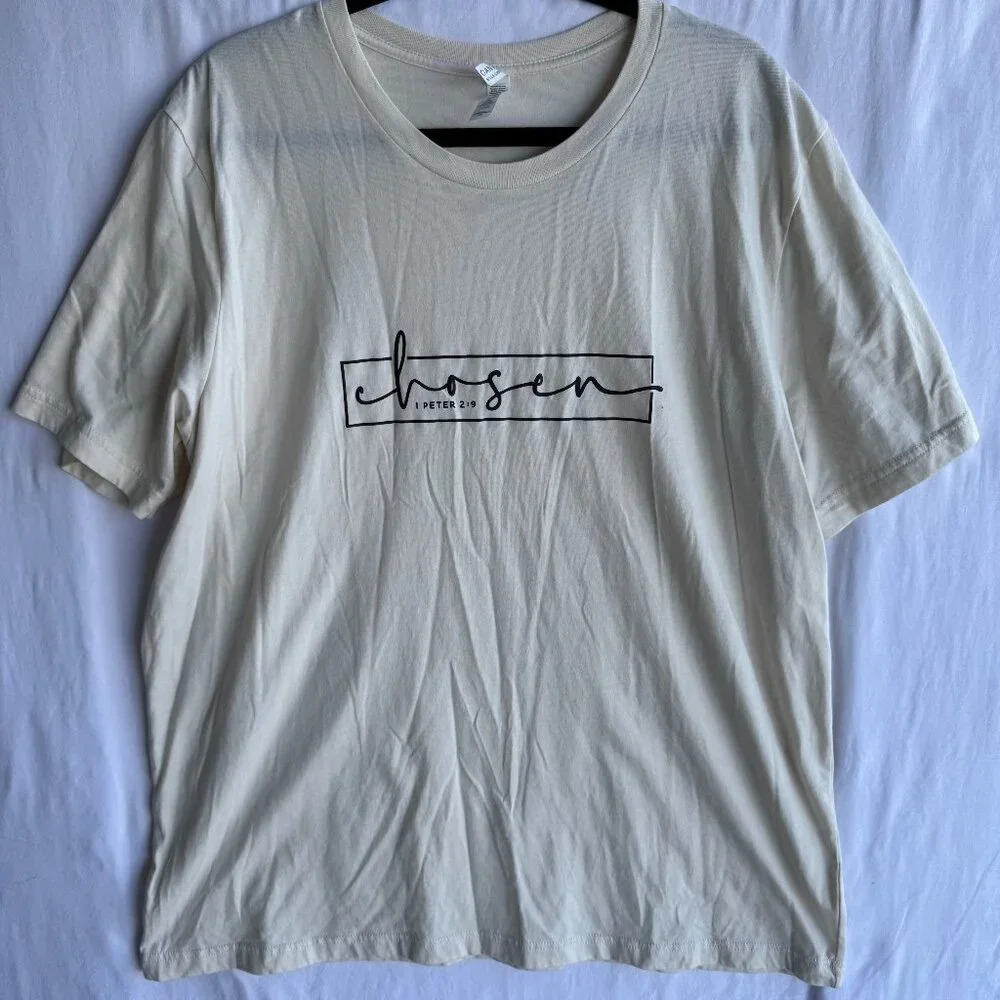Beige Graphic Tee 'Chosen' Design, I Peter 2:9, Soft Cotton, Size 2XL